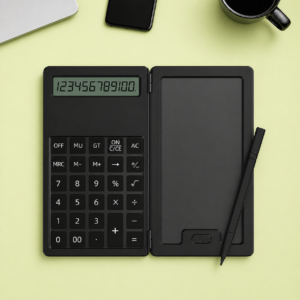 Mini calculator with handwriting pad